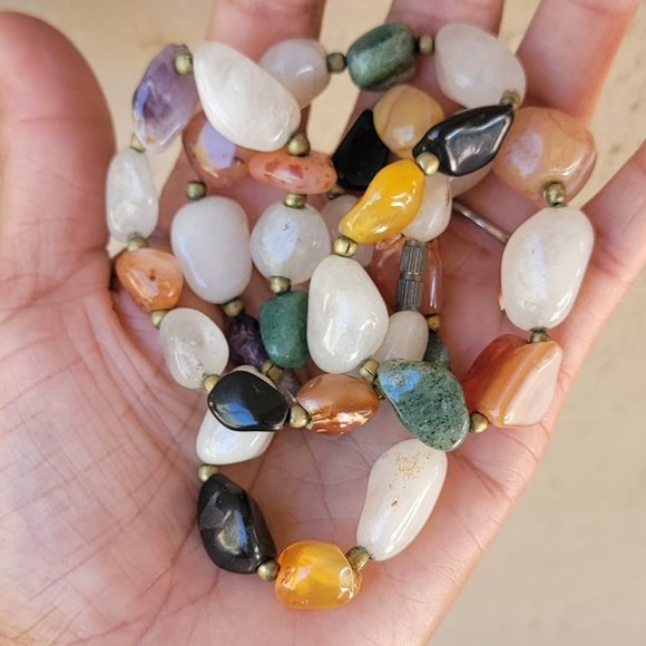 Vintage heavy and chunky semiprecious stones including quartz amethyst necklace - Picture 13 of 16